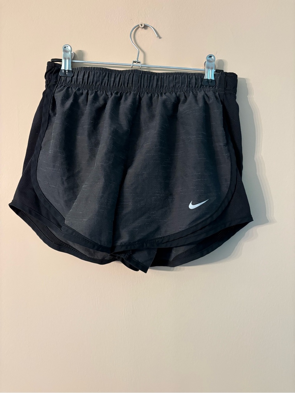 Nike Women's Black Athletic Running Shorts with White Swoosh